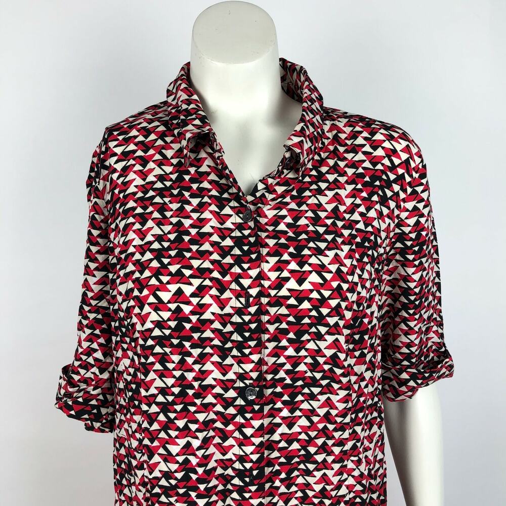 J. Jill Size 6 Petite 6P Red Tunic Rayon Button Front Short Sleeve Shirt Dress